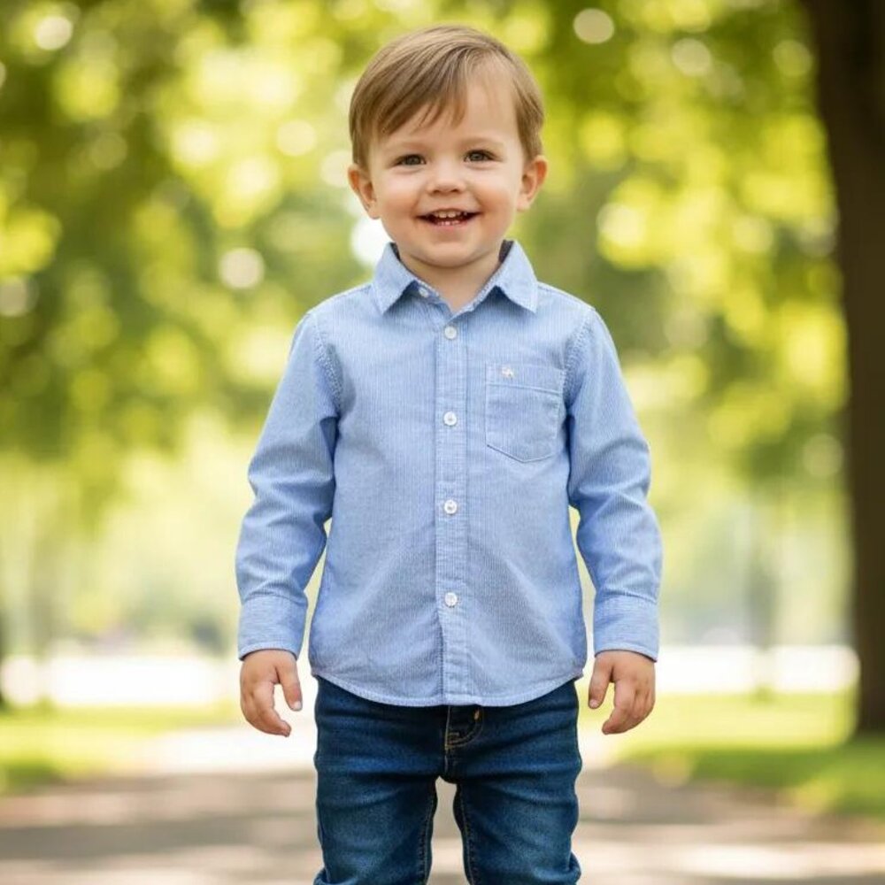 H&M L.O.G.G. Pinstripe Blue Long-Sleeve Button-Down Shirt size 3-4 Years